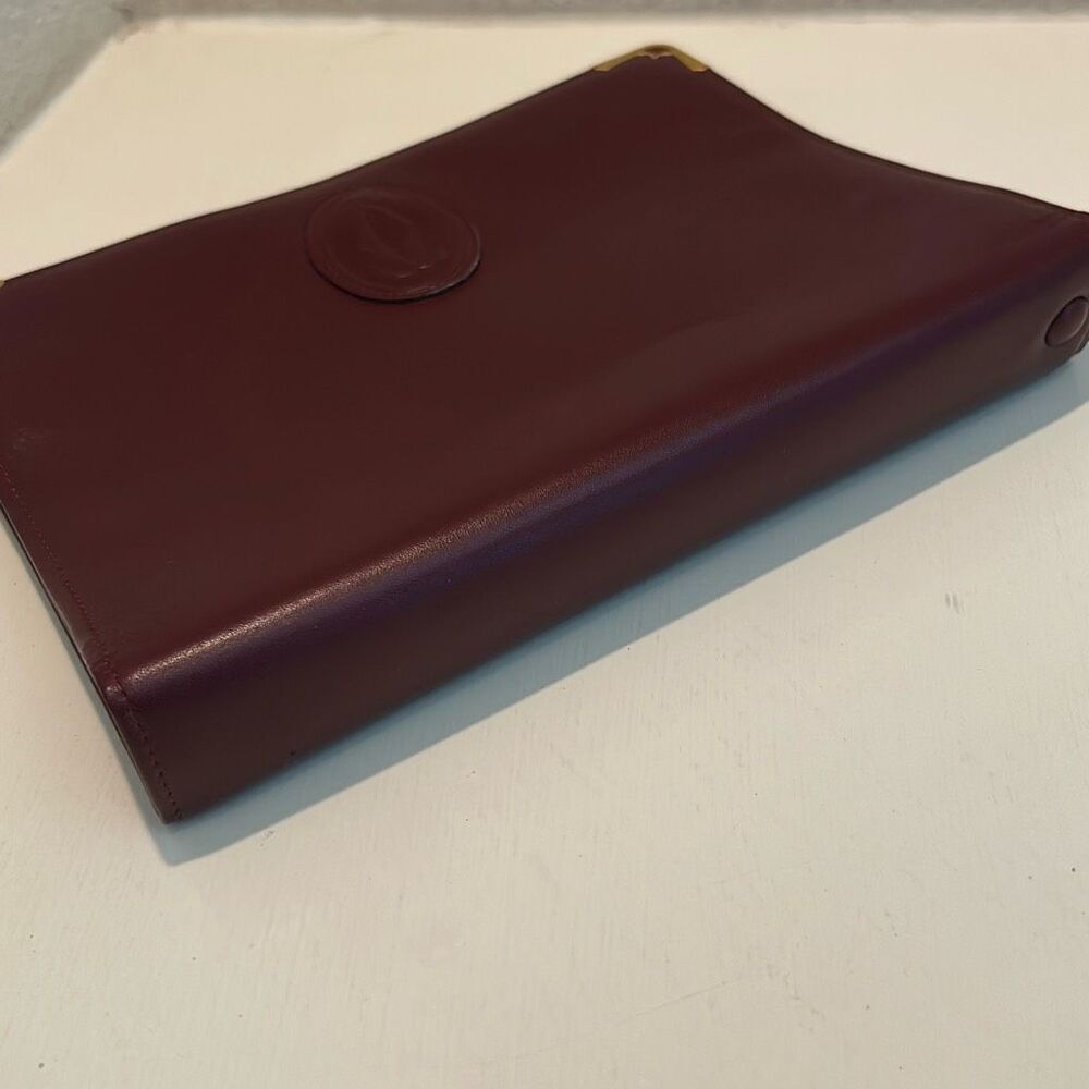 Cartier Convertible Portfolio Organizer Clutch Wristlet Dark Burgundy Leather - Picture 12 of 16